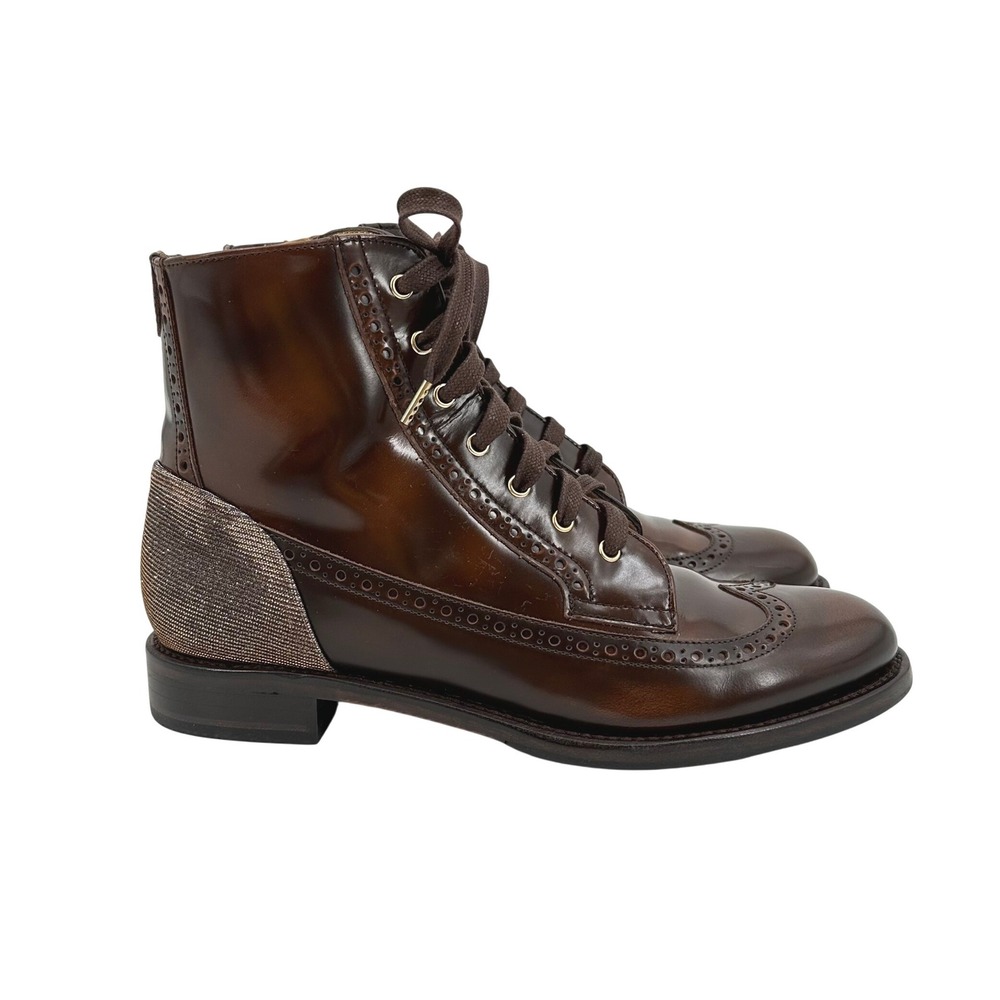 The Office of Angela Scott Harrison Patent Leather Combat Lace Up Ankle Boots 38